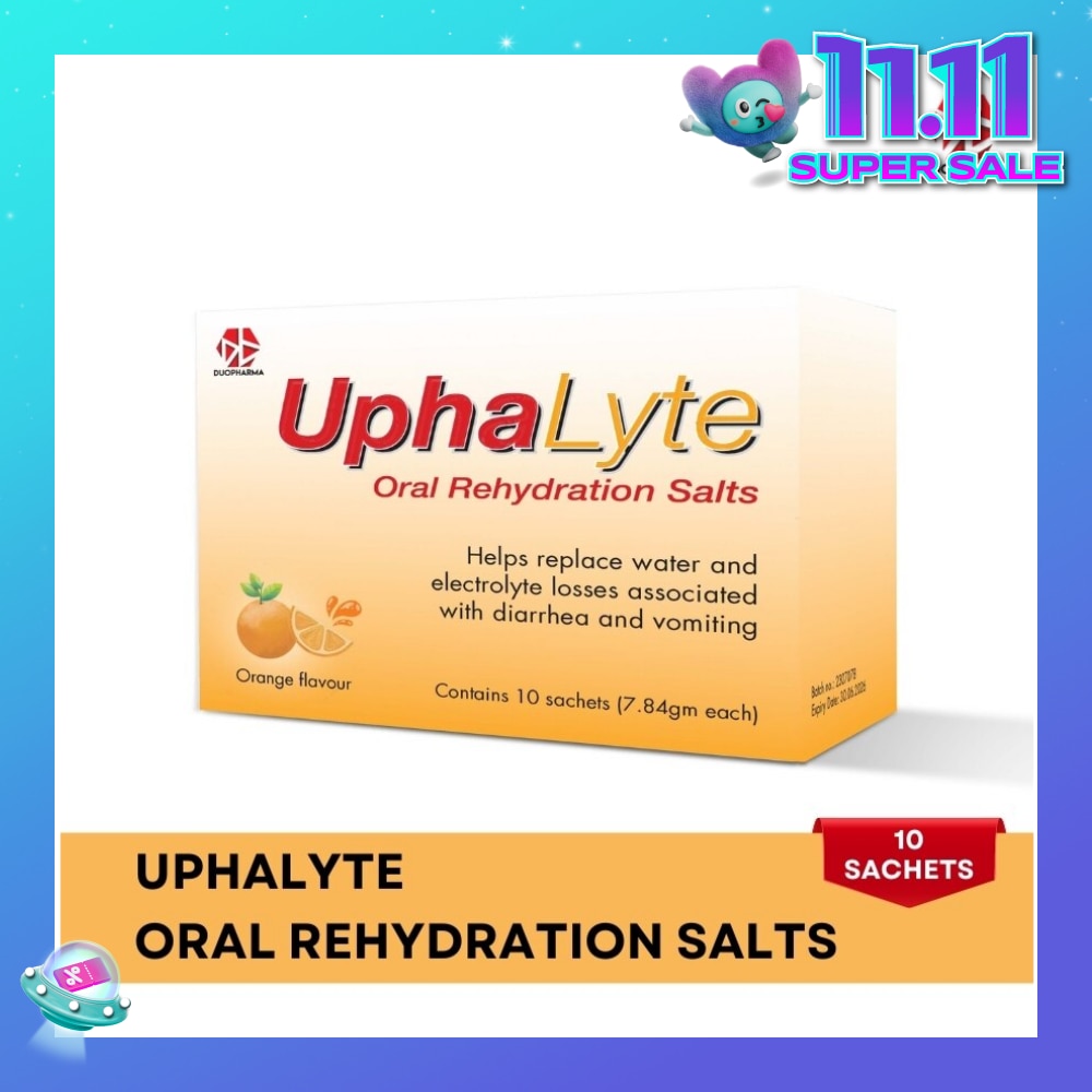 UPHALYTE Oral Rehydration Salts Orange Flavour Sachet (Helps Replace Water & Electrolyte Losses) 10s (Expiry: Jul`2026)
