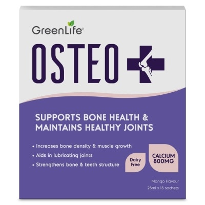 GREENLIFE Osteo + Bone Support Supplement Sachet Dairy Free Mango 25ml x 15s (Expiry: May`2026)