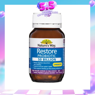 NATURES WAY - Restore Probiotic 50 Billion Hard Capsule (Help Enhance Healthy Digestive System Function) 30s (Expiry: Oct`2026)