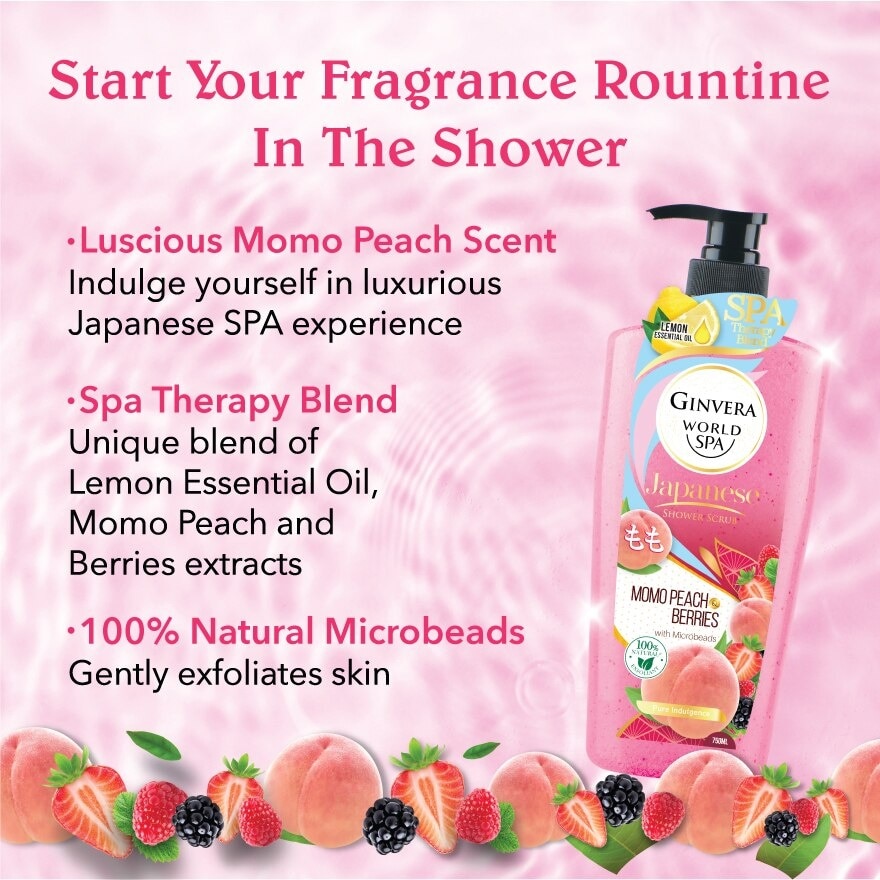 GINVERA World Spa Shower Scrub Momo Peach & Berries 750ml | Body