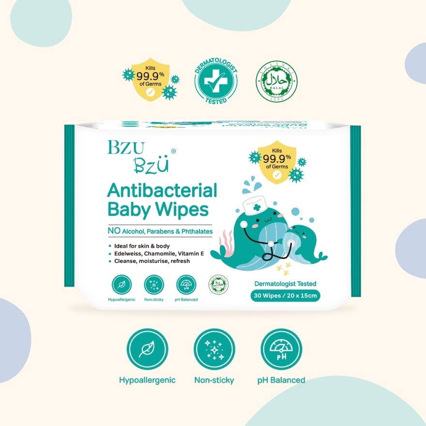 Antibacterial Baby Wipes (No Alcohol & Parabens & Phthalates) 30s