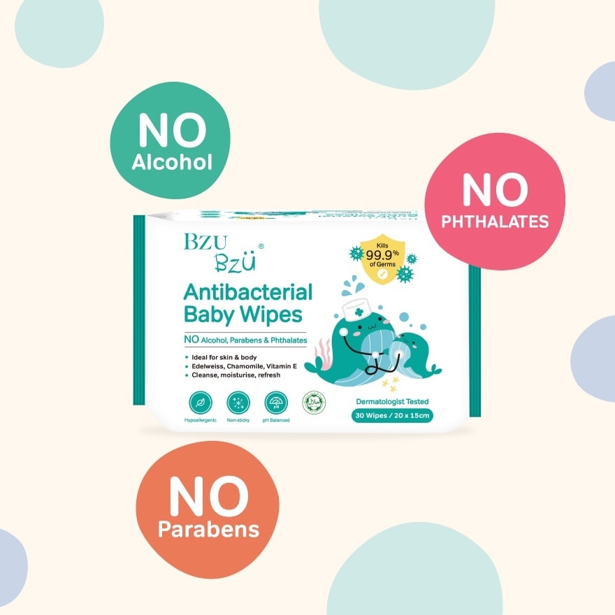 Antibacterial Baby Wipes (No Alcohol & Parabens & Phthalates) 30s