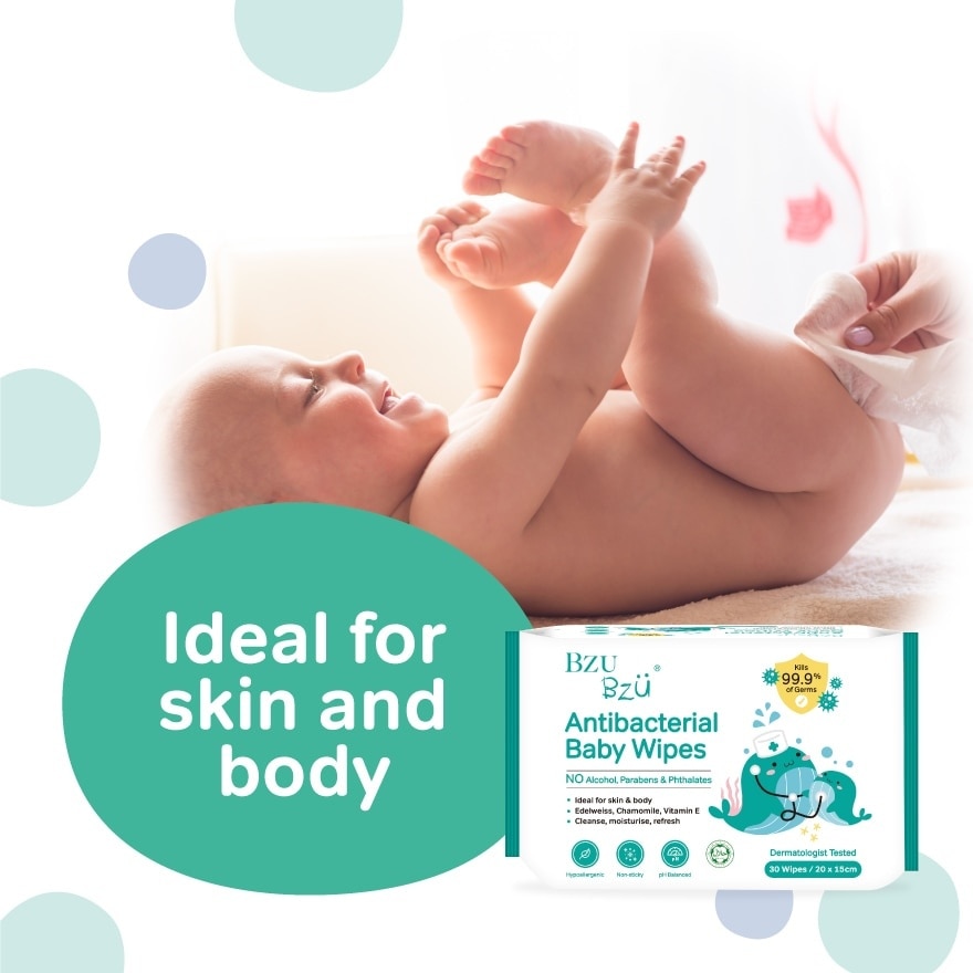 Antibacterial Baby Wipes (No Alcohol & Parabens & Phthalates) 30s