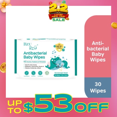 BZU BZU Antibacterial Baby Wipes (No Alcohol & Parabens & Phthalates) 30s