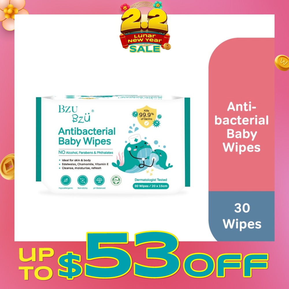 Antibacterial Baby Wipes (No Alcohol & Parabens & Phthalates) 30s