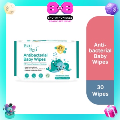 BZU BZU - Antibacterial Baby Wipes (No Alcohol & Parabens & Phthalates) 30s