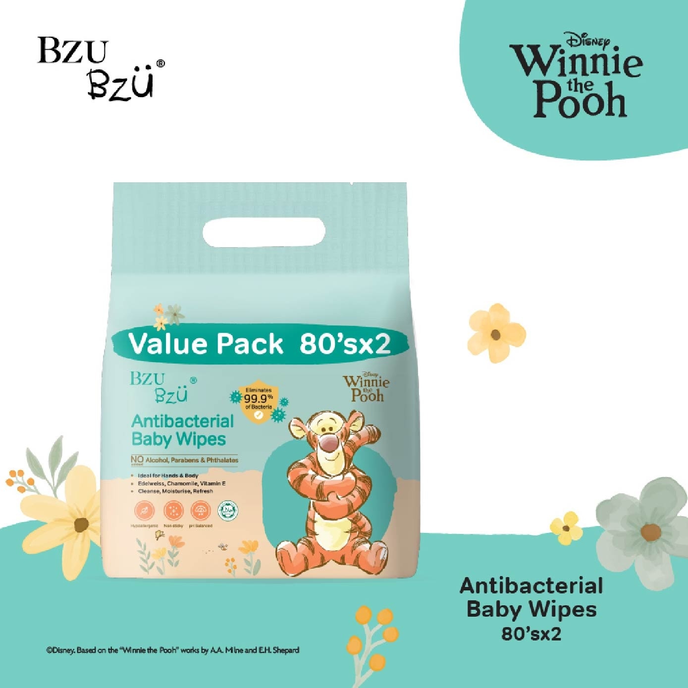 Antibacterial Baby Wipes Value Pack (No Alcohol & Parabens & Phthalates) 2x80s
