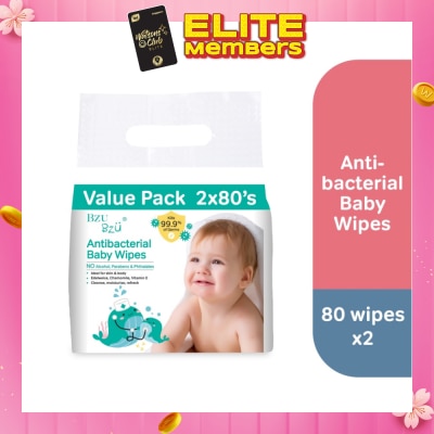 BZU BZU Antibacterial Baby Wipes Value Pack (No Alcohol & Parabens & Phthalates) 2x80s