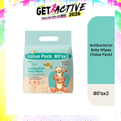 BZU BZU - Antibacterial Baby Wipes Value Pack (No Alcohol & Parabens & Phthalates) 2x80s image