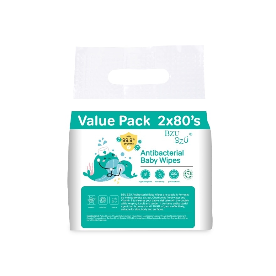 Antibacterial Baby Wipes Value Pack (No Alcohol & Parabens & Phthalates) 2x80s