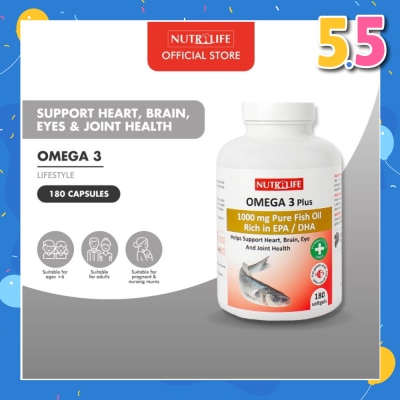NUTRILIFE Omega 3 Plus Capsules (Helps Support Heart, Brain, Eye & Joint Health) 90s