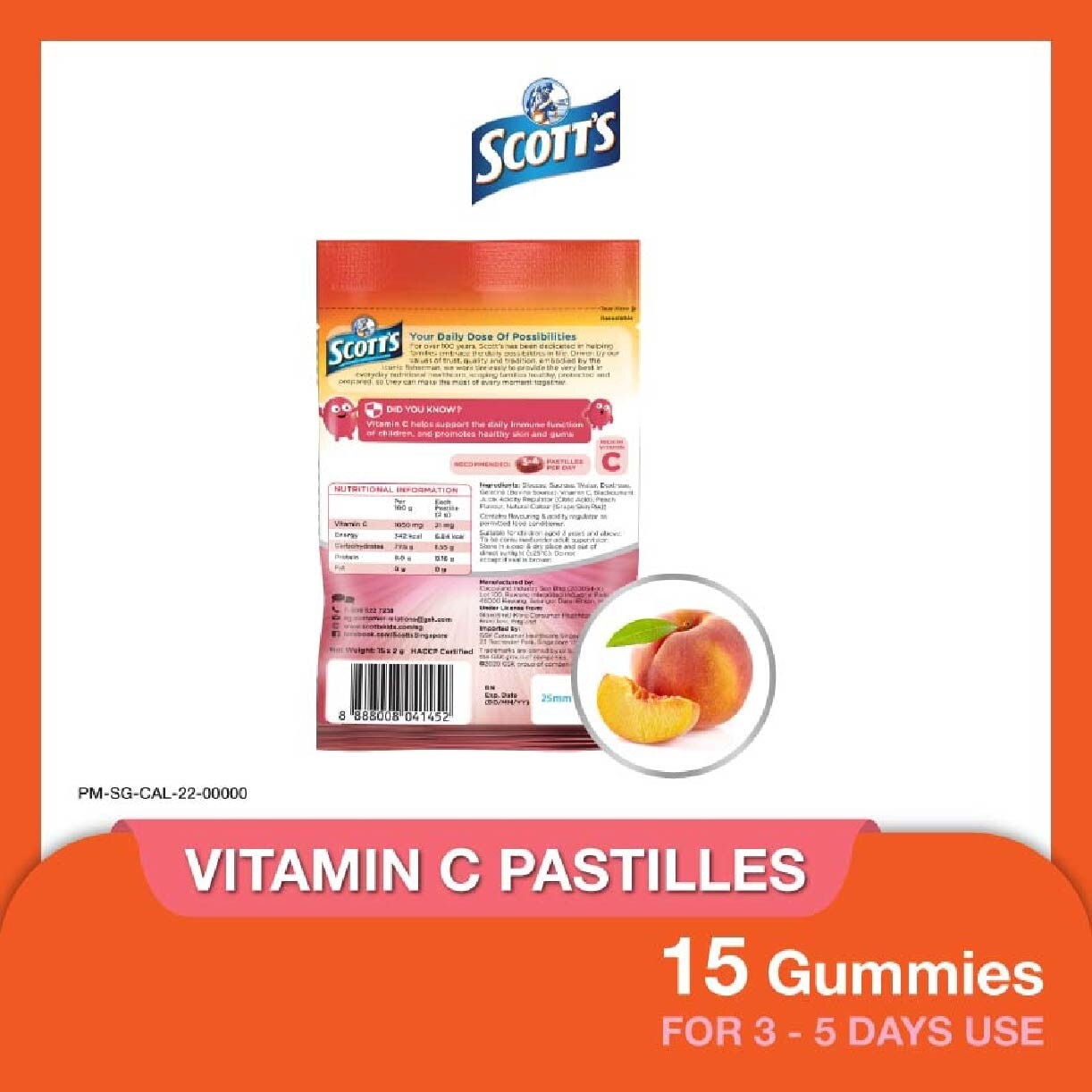 Vitamin C Peach Flavour Zipper 15 Pastilles