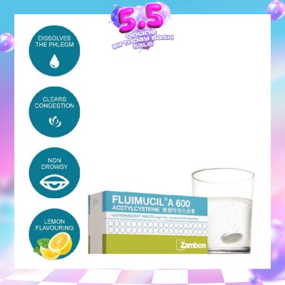 FLUIMUCIL - A600mg Effervescent 10's
