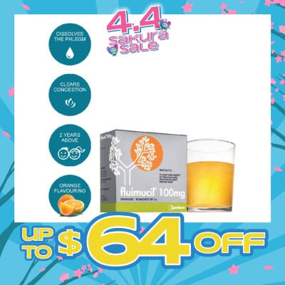 FLUIMUCIL - Granules Sachet 100mg Orange Flavour (Dissolves phlegm for 2 yrs to 6 yrs old) 30s