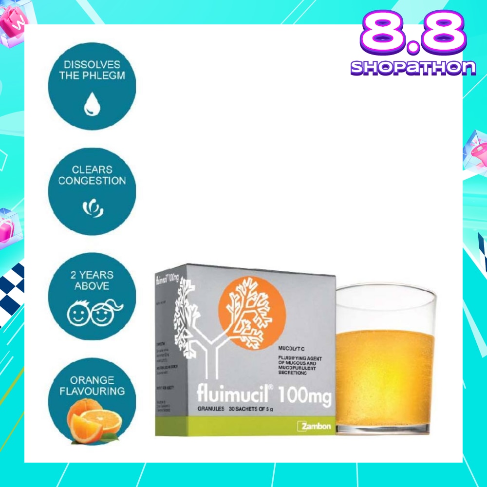 Granules Sachet 100mg Orange Flavour (Dissolves phlegm for 2 yrs to 6 yrs old) 30s
