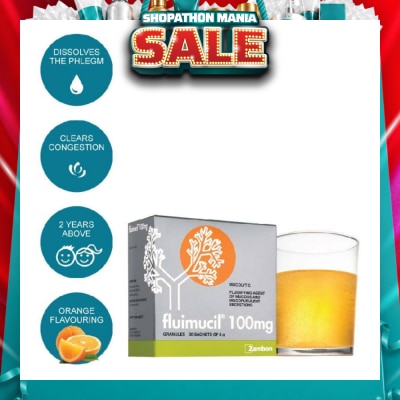 FLUIMUCIL - Granules Sachet 100mg Orange Flavour (Dissolves phlegm for 2 yrs to 6 yrs old) 30s (Expiry: Feb`2027)