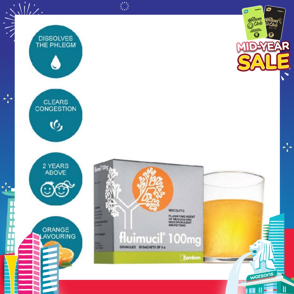 Granules Sachet 100mg Orange Flavour (Dissolves phlegm for 2 yrs to 6 yrs old) 30s