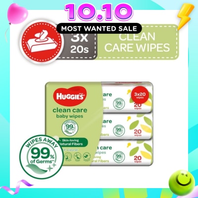 HUGGIES Clean Care Baby Wipes 3 Packs x 20 Wipes image