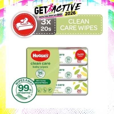 HUGGIES - Clean Care Baby Wipes 3 Packs x 20 Wipes image