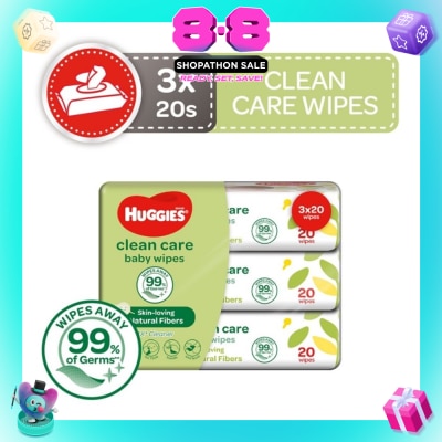 HUGGIES - Clean Care Baby Wipes 3 Packs x 20 Wipes