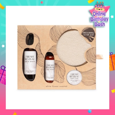WATSONS Fresh Revival Bath & Body Care White Flower Gift Packset consists Shower Gel 200ml + Body Lotion 100ml + Hand Cream 50ml + Scrub Pad 1s
