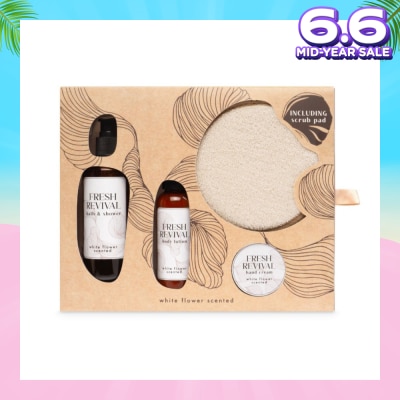 WATSONS Fresh Revival Bath & Body Care White Flower Gift Packset consists Shower Gel 200ml + Body Lotion 100ml + Hand Cream 50ml + Scrub Pad 1s