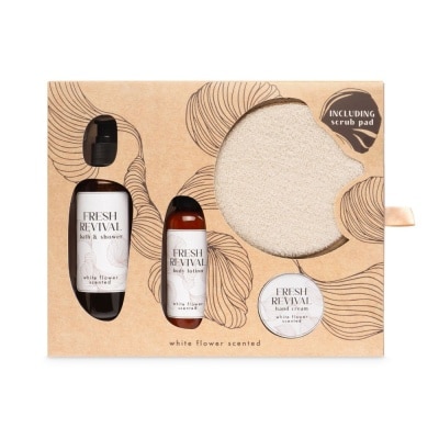 WATSONS Fresh Revival Bath & Body Care White Flower Gift Packset consists Shower Gel 200ml + Body Lotion 100ml + Hand Cream 50ml + Scrub Pad 1s