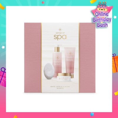 WATSONS Sense Of Spa White Lotus & Almond Bath & Body Care Gift Packset consists Bath & Shower Gel 180ml + Body Lotion 120ml + Body Scrub 80ml + Pumice Stone 1s