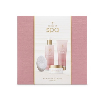 WATSONS Sense Of Spa White Lotus & Almond Bath & Body Care Gift Packset consists Bath & Shower Gel 180ml + Body Lotion 120ml + Body Scrub 80ml + Pumice Stone 1s