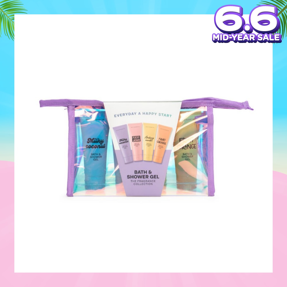 Bath & Shower Gel The Fragrance Collection Gift Packset consists Peachy Jasmin 1s + Ambery Vanilla 1s + Fruity Orange 1s + Milky Coconut 1s