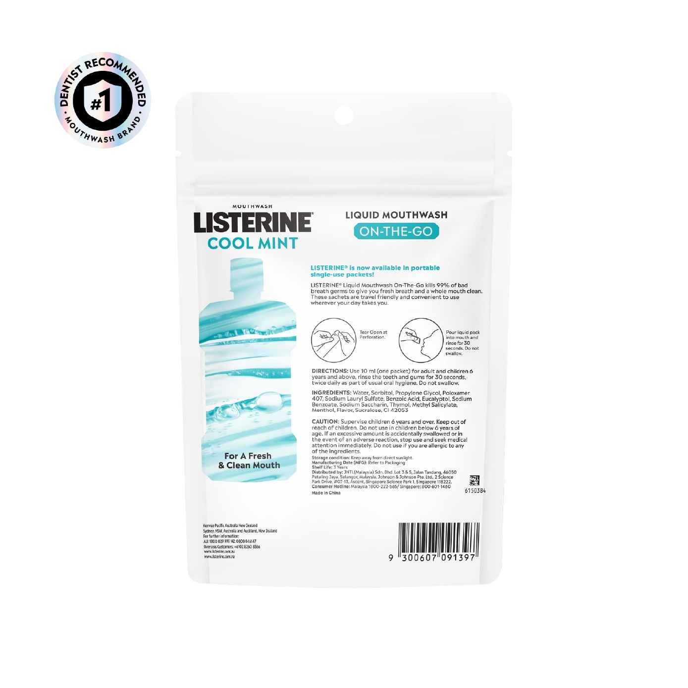 Cool Mint Zero Liquid Mouthwash On-The-Go Sachet 10ml x 15s image