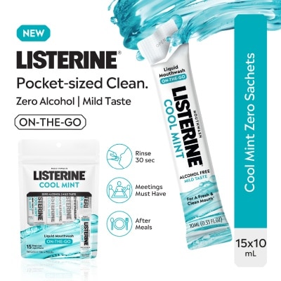 LISTERINE - Cool Mint Zero Liquid Mouthwash On-The-Go Sachet 10ml x 15s image
