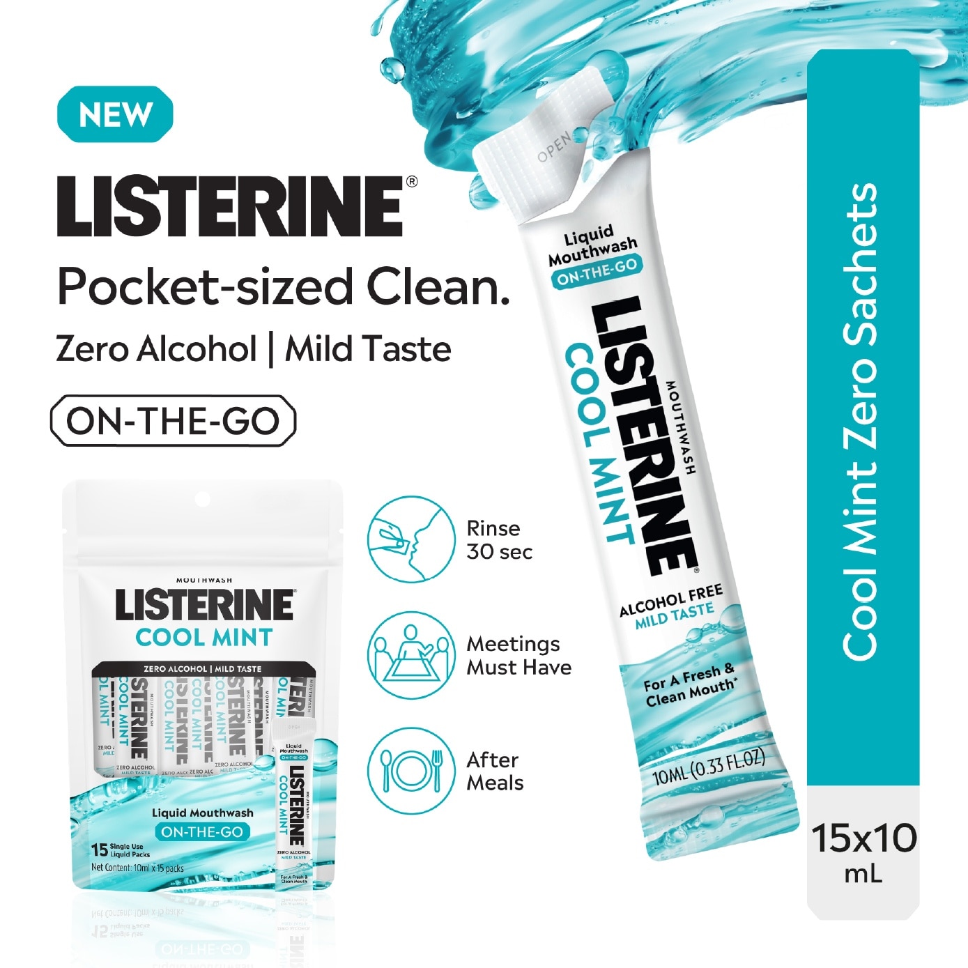Cool Mint Zero Liquid Mouthwash On-The-Go Sachet 10ml x 15s image