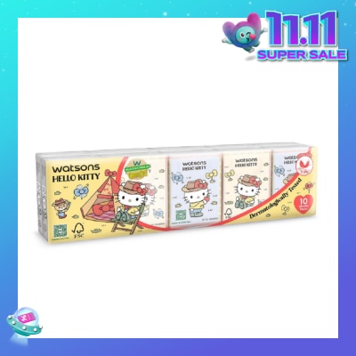 WATSONS Hello Kitty 3ply Velvety Soft Mini Hankies (Ultra Soft + Dermatologically Tested) 10s x 10 Packs