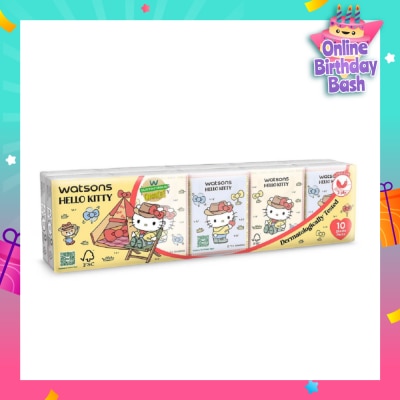 WATSONS Hello Kitty 3ply Velvety Soft Mini Hankies (Ultra Soft + Dermatologically Tested) 10s x 10 Packs