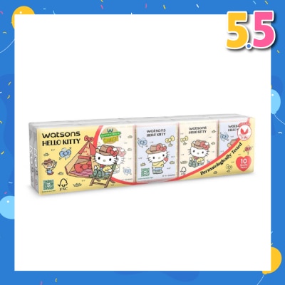 WATSONS Hello Kitty 3ply Velvety Soft Mini Hankies (Ultra Soft + Dermatologically Tested) 10s x 10 Packs
