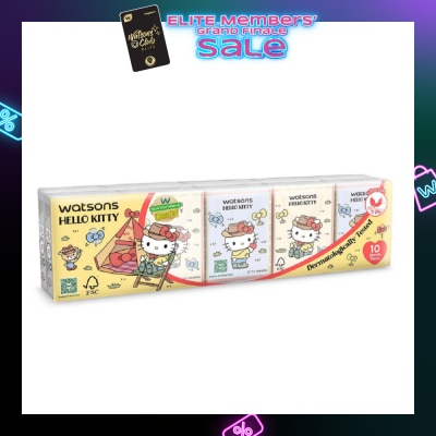 WATSONS Hello Kitty 3ply Velvety Soft Mini Hankies (Ultra Soft + Dermatologically Tested) 10s x 10 Packs