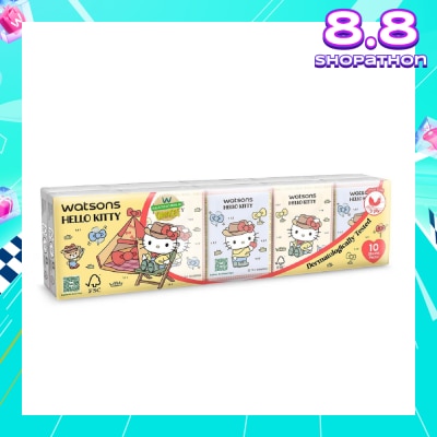 WATSONS Hello Kitty 3ply Velvety Soft Mini Hankies (Ultra Soft + Dermatologically Tested) 10s x 10 Packs