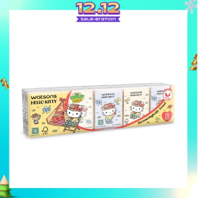 WATSONS Hello Kitty 3ply Velvety Soft Mini Hankies (Ultra Soft + Dermatologically Tested) 10s x 10 Packs