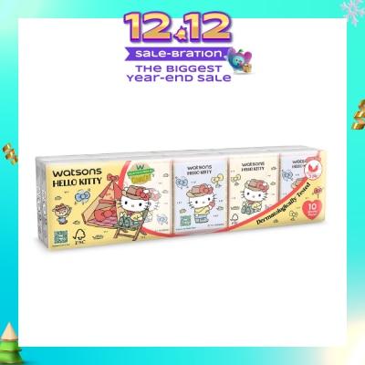 WATSONS Hello Kitty 3ply Velvety Soft Mini Hankies (Ultra Soft + Dermatologically Tested) 10s x 10 Packs