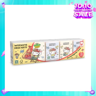 WATSONS Hello Kitty 3ply Velvety Soft Mini Hankies (Ultra Soft + Dermatologically Tested) 10s x 10 Packs