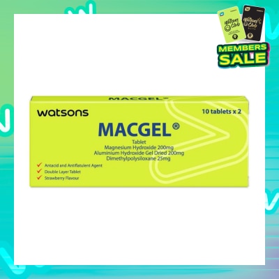 WATSONS Macgel Tablets Strawberry Flavour (Helps with Digestion Peptic and Duodenal Ulcer Inflammation of Gastritis) 20s