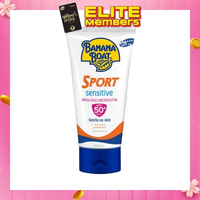 BANANA BOAT Sport Sensitive Mineral Based Sunscreen Lotion SPF50+PA++++ (Gentle On Skin & Very Water & Sweat Resistant) 90ml