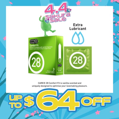CARE - 28 Comfort Fit Vanilla Fragrance Condom (With Extra Lubricant) 3s