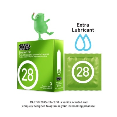 CARE 28 Comfort Fit Vanilla Fragrance Condom (With Extra Lubricant) 3s