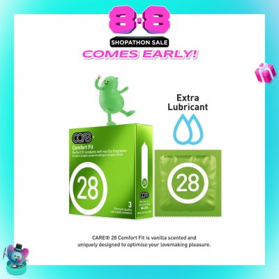 CARE - 28 Comfort Fit Vanilla Fragrance Condom (With Extra Lubricant) 3s