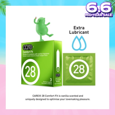 CARE 28 Comfort Fit Vanilla Fragrance Condom (With Extra Lubricant) 3s