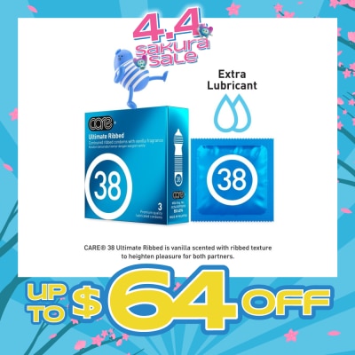 CARE - 38 Ultimate Ribbed Vanilla Fragrance Condom (With Extra Lubricant) 3s