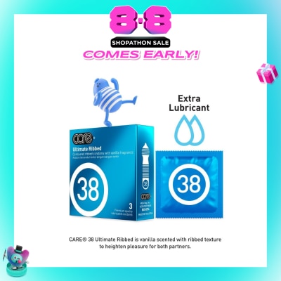 CARE - 38 Ultimate Ribbed Vanilla Fragrance Condom (With Extra Lubricant) 3s