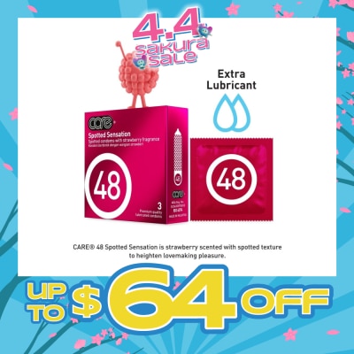 CARE - 48 Spotted Sensation Strawberry Fragrance Condom (With Extra Lubricant) 3s